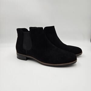 Clarks Womens 6 Chelsea Ankle Boots Comfort Collection Suede Black Low Heel